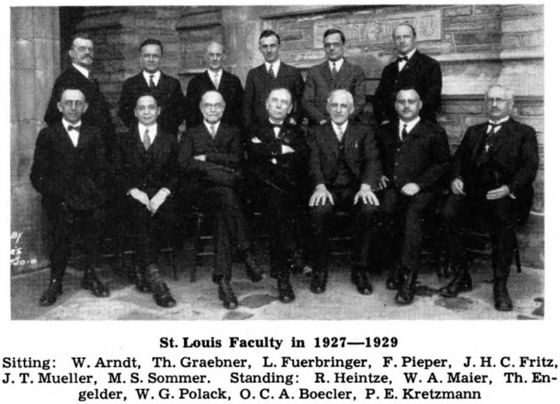 Walter A. Maier is standing in the back row, the second one from the left. This is a picture of the faculty of the St. Louis Seminary in 1927-1929.
